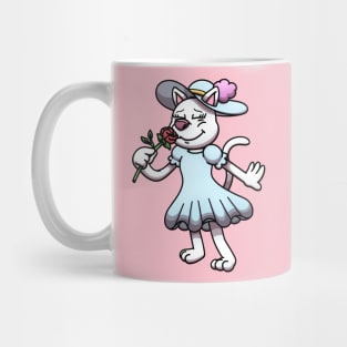 Female White Cat Smelling Flower Mug